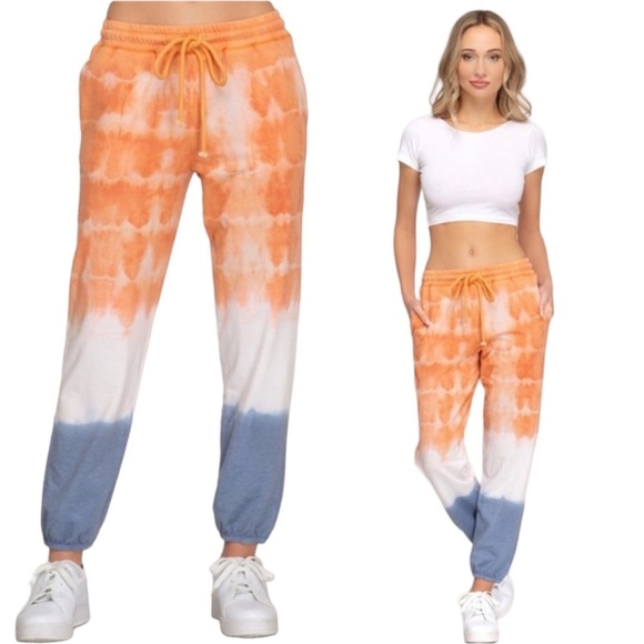 She and sky joggers size L sweatpants cotton knit pants Tie dye pockets joggers - Picture 1 of 14